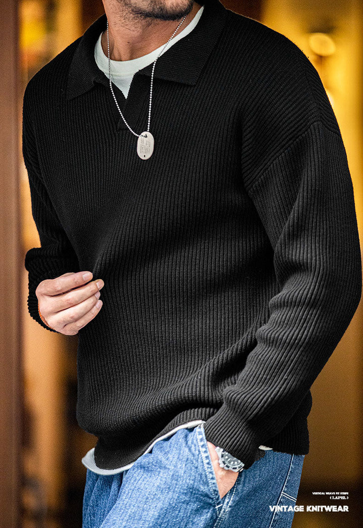 Vaagoon Retro Polo Collar V-Neck Knit