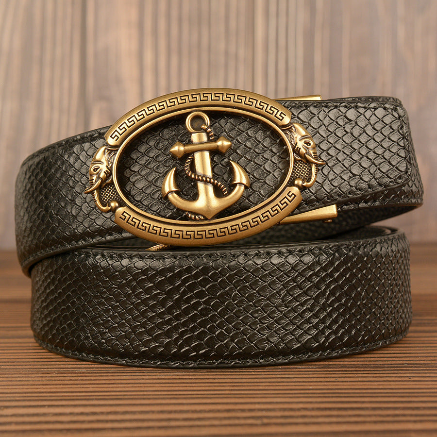 VAAGOON Black Crocodile Pattern Genuine Leather Belt – Anchor Buckle