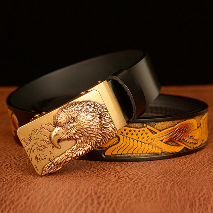 VAAGOON Black Eagle Pattern Genuine Leather Belt – Animal Buckle