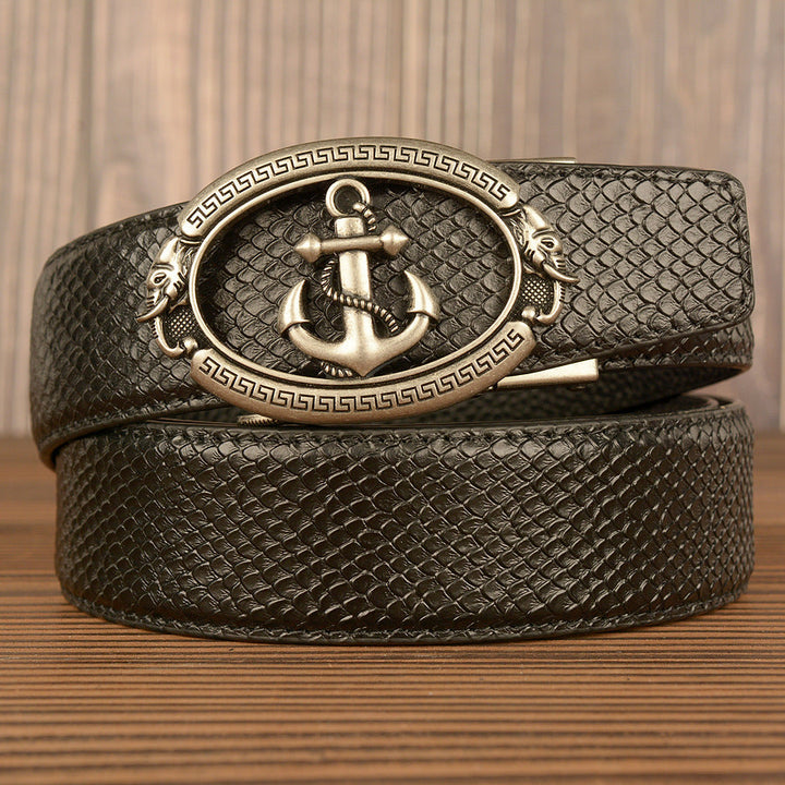 VAAGOON Black Crocodile Pattern Genuine Leather Belt – Anchor Buckle