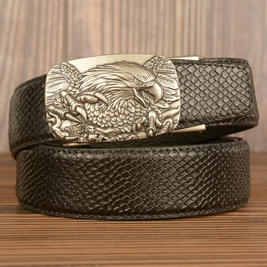 VAAGOON Black Crocodile Pattern Genuine Leather Belt – Eagle Buckle