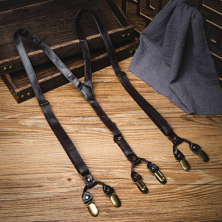 Vaagoon Dark Classic 6 Clips PU Pants Suspender