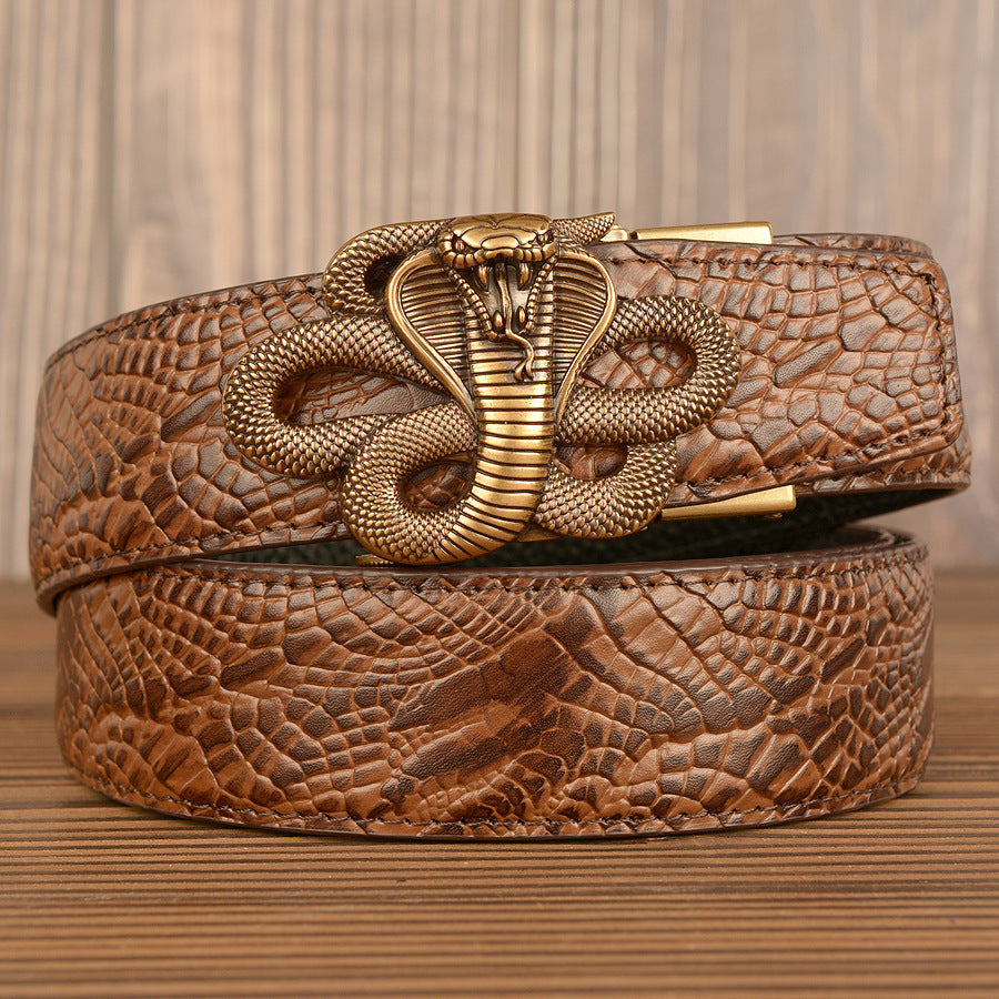 VAAGOON Black Snake Skin Pattern Genuine Leather Belt