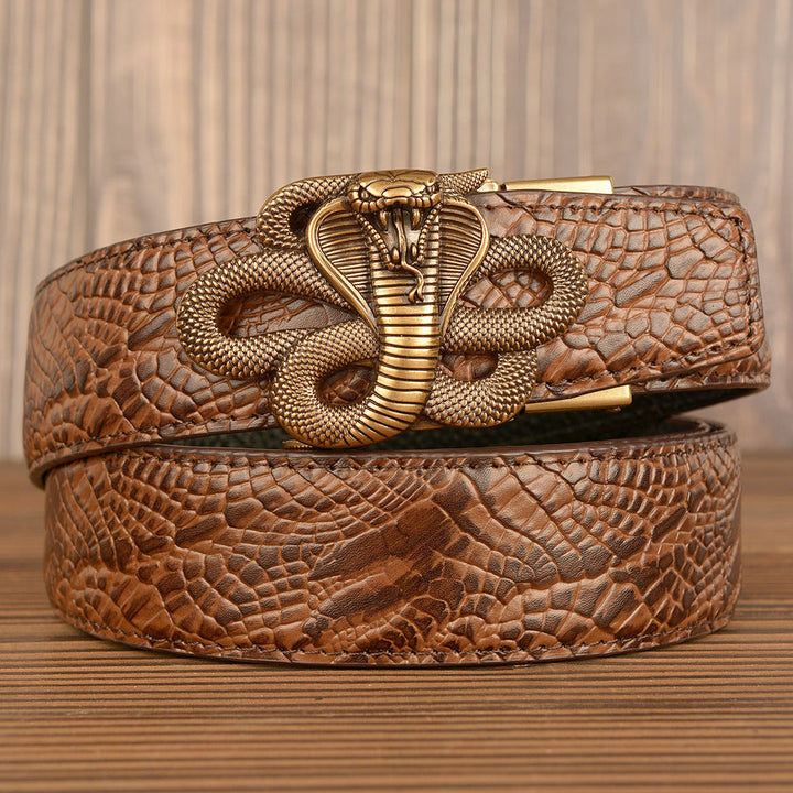 VAAGOON Black Snake Skin Pattern Genuine Leather Belt