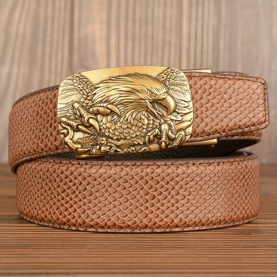 VAAGOON Black Crocodile Pattern Genuine Leather Belt – Eagle Buckle