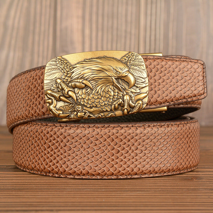 VAAGOON Black Crocodile Pattern Genuine Leather Belt – Eagle Buckle