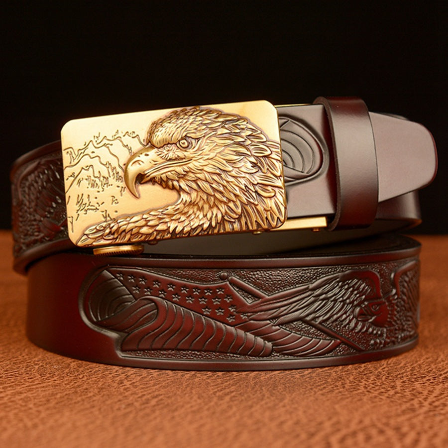 VAAGOON Black Eagle Pattern Genuine Leather Belt – Animal Buckle