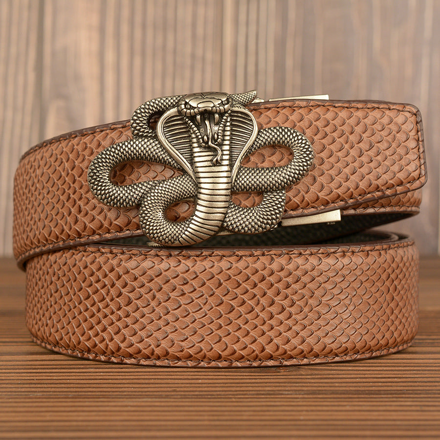 VAAGOON Black Snake Skin Pattern Genuine Leather Belt