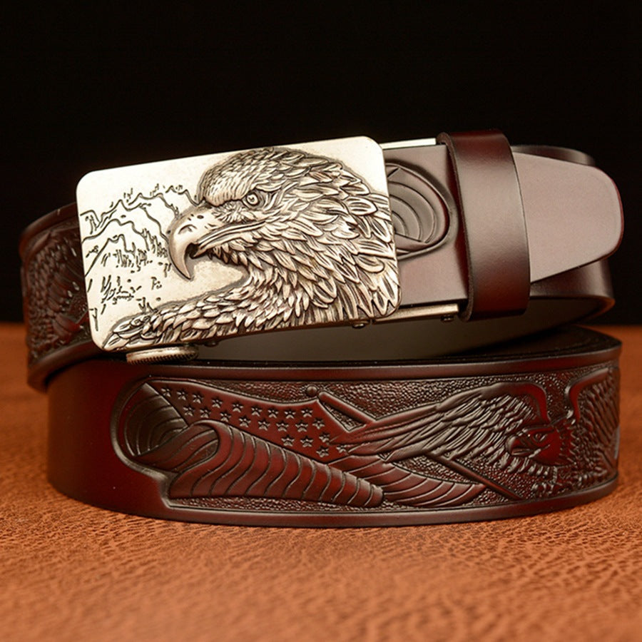 VAAGOON Black Eagle Pattern Genuine Leather Belt – Animal Buckle