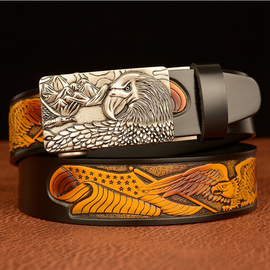 VAAGOON Black Eagle Head Buckle Genuine Leather Belt – GY055 Model