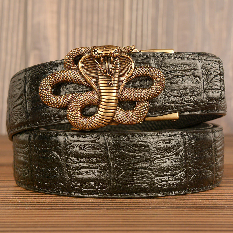 VAAGOON Black Snake Skin Pattern Genuine Leather Belt