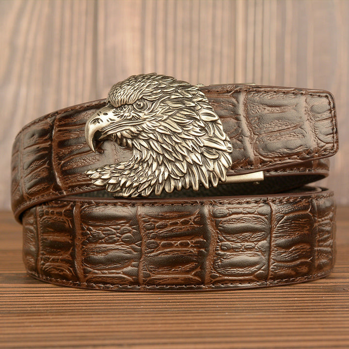 VAAGOON Black Crocodile Pattern Genuine Leather Belt – Eagle Head Buckle Eagle Model