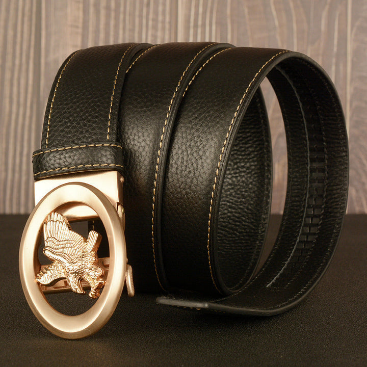 VAAGOON Black Lychee Pattern Genuine Leather Belt – Eagle Buckle