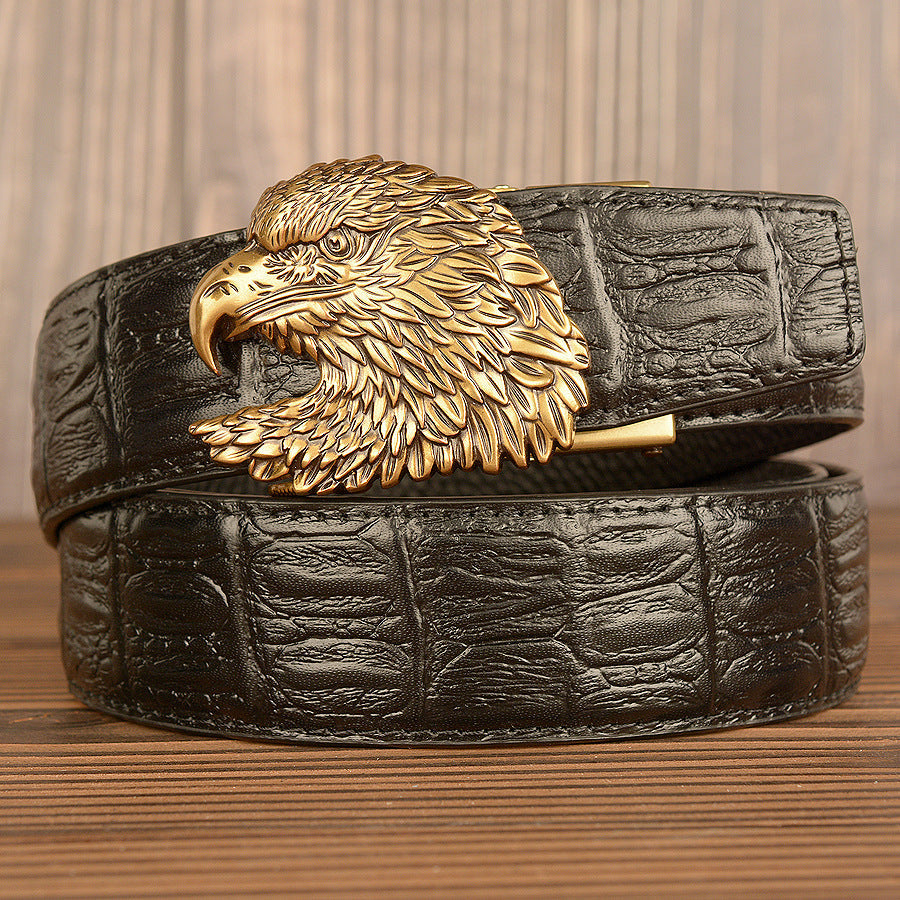 VAAGOON Black Crocodile Pattern Genuine Leather Belt – Eagle Head Buckle Eagle Model