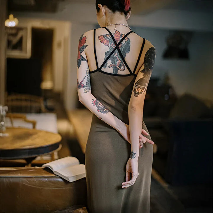 VAAGOON Casual Slim Fit Cross Strap Sleeveless Dress