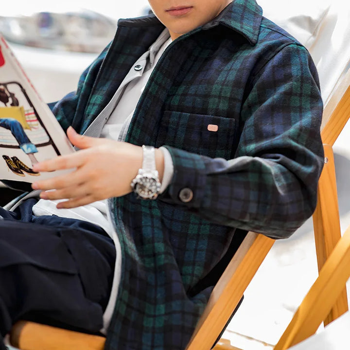 VAAGOON American Retro Blue Green Plaid Wool Shirt