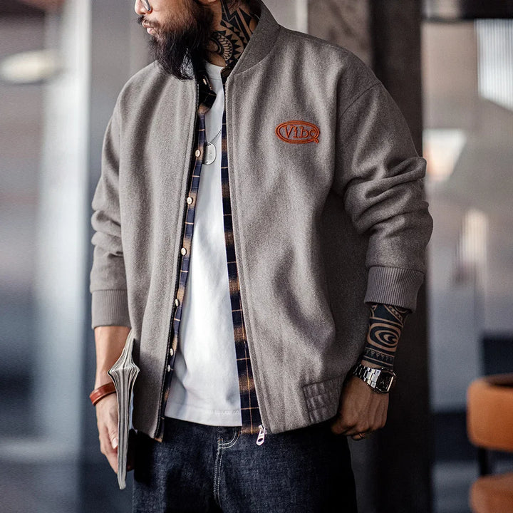 VAAGOON Vintage Woolen Baseball Jacket