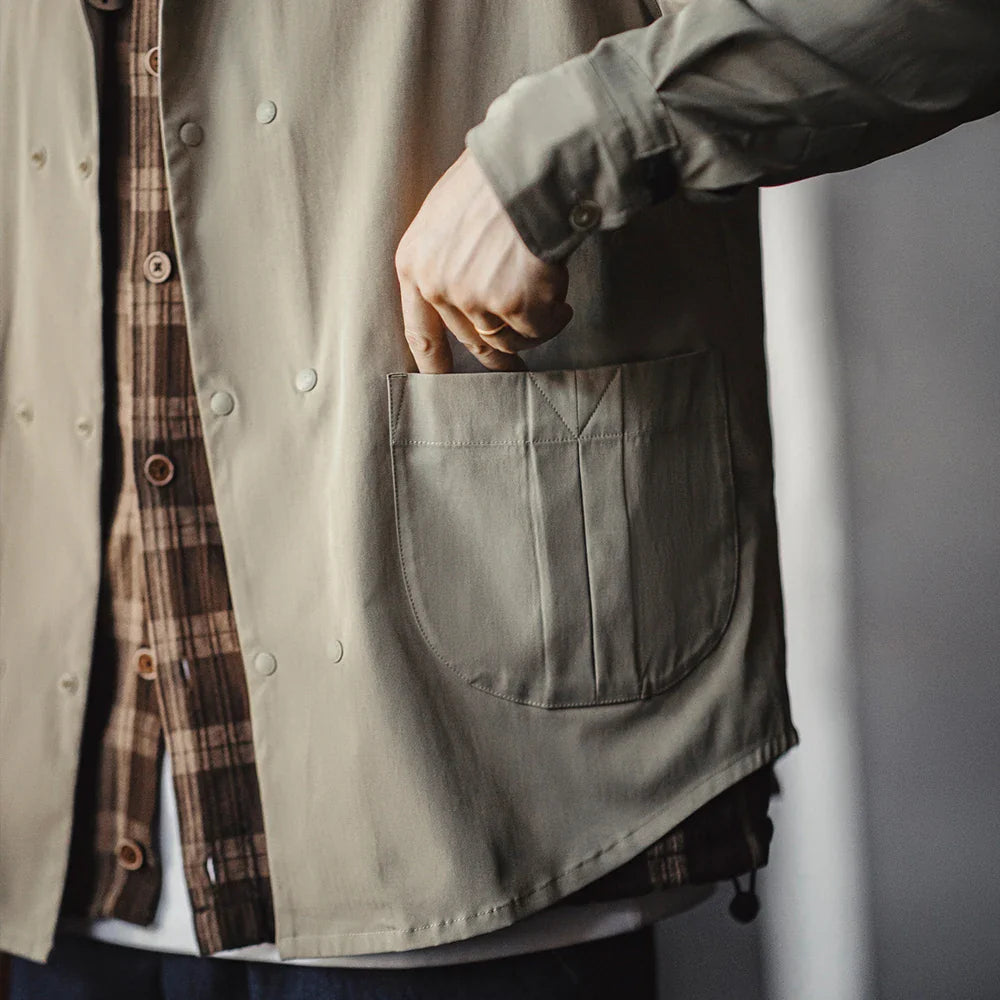 VAAGOON Herringbone Double-breasted Long-sleeved Shirt