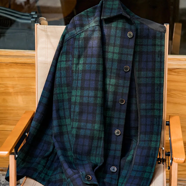 VAAGOON American Retro Blue Green Plaid Wool Shirt