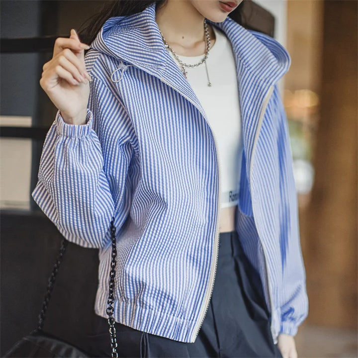 Vaagoon Blue Stripe Relaxed Fit Hoodie Sweatshirt