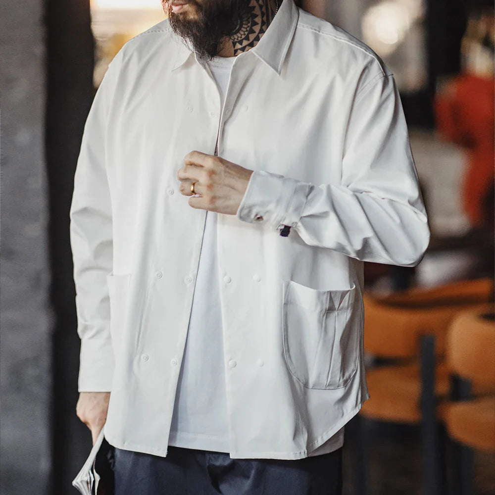 VAAGOON Herringbone Double-breasted Long-sleeved Shirt