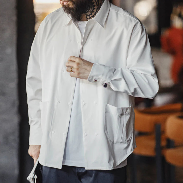 VAAGOON Herringbone Double-breasted Long-sleeved Shirt