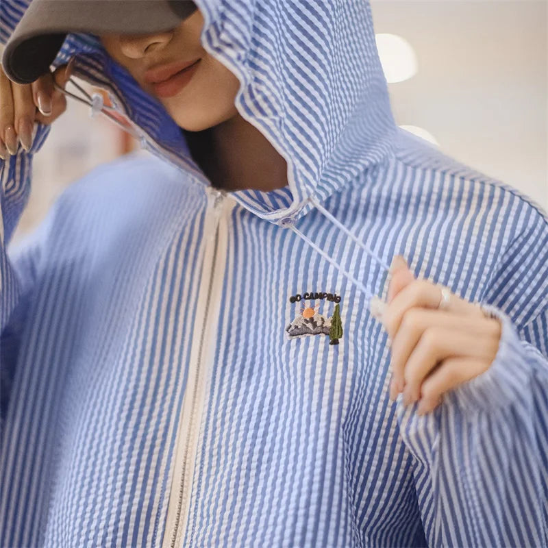 Vaagoon Blue Stripe Relaxed Fit Hoodie Sweatshirt