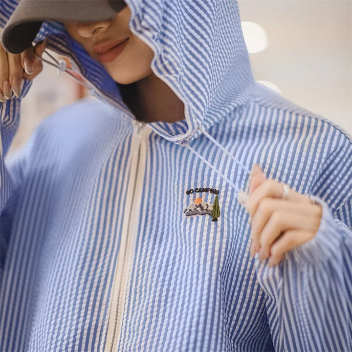 Vaagoon Blue Stripe Relaxed Fit Hoodie Sweatshirt
