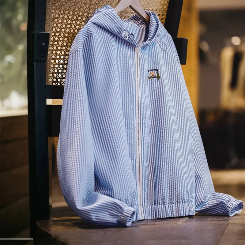 Vaagoon Blue Stripe Relaxed Fit Hoodie Sweatshirt