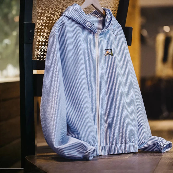 Vaagoon Blue Stripe Relaxed Fit Hoodie Sweatshirt