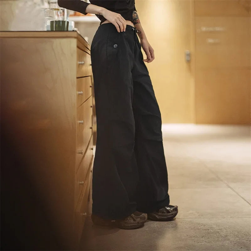 VAAGOON New Pleated Black Parachute Pants