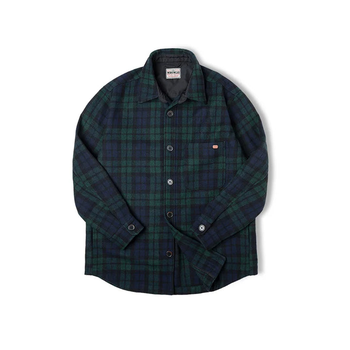 VAAGOON American Retro Blue Green Plaid Wool Shirt