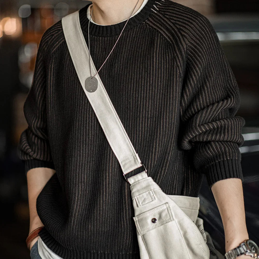 VAAGOON Vintage Vertical Striped Knitted Sweater