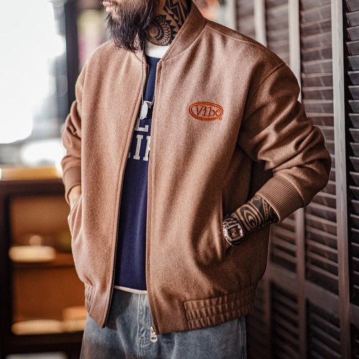 VAAGOON Vintage Woolen Baseball Jacket